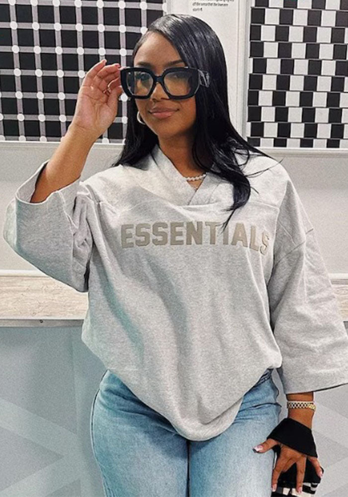 Women's V-Neck Hip-Hop High-Street Half-Sleeve T-Shirt