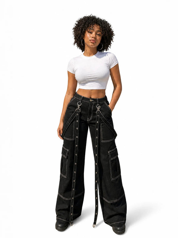 Camisole Top & Cargo Denim Pants with Pockets for Casual Wear