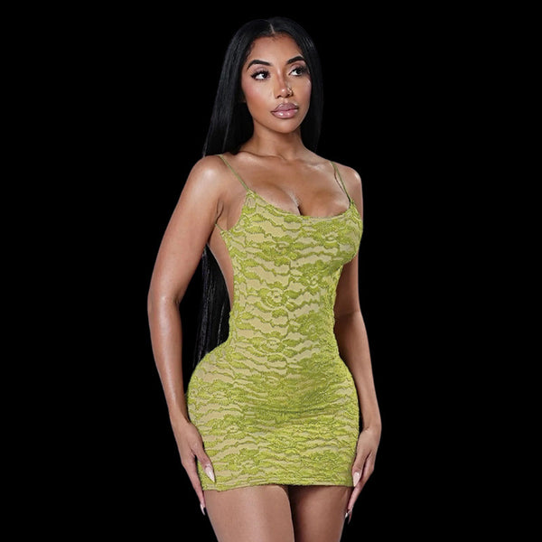 Lace Patchwork Camisole Backless Dress for Summer Parties