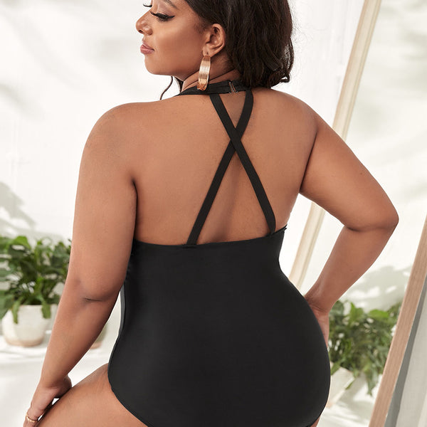 Plus Size Leopard Print Cross One-Piece Swimsuit