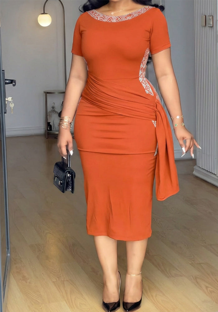 Rhinestone Slim Waist Bodycon Dress for Casual Elegance