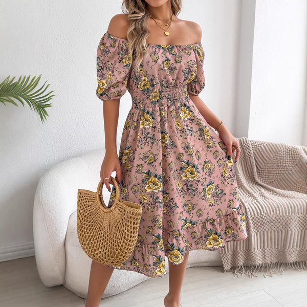 Floral Off-Shoulder Ruffle Midi Dress for Summer Beach Holidays