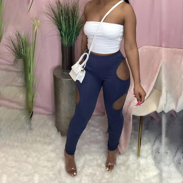 Hollow Out Solid Color Pencil Pants for Spring & Summer