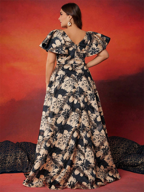 Plus Size Women Tie-Dye Formal Party Long Sleeve Evening Dress