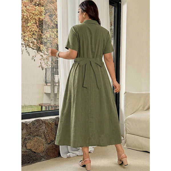 Plus Size Women Knot Cross Maxi Shirt Dress