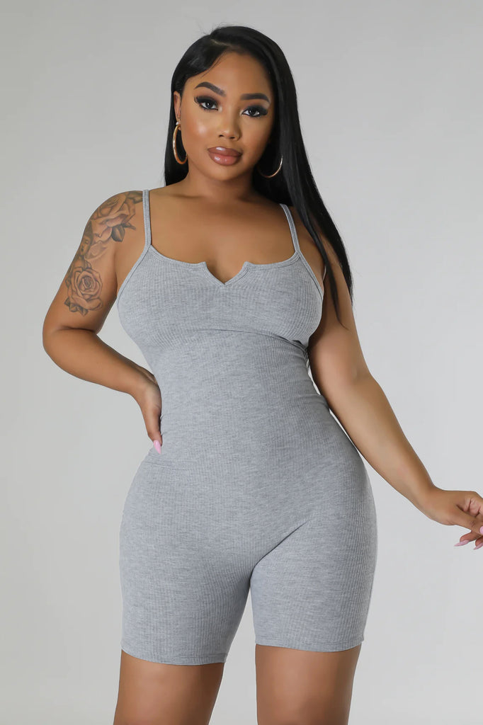 Women Ribbed V-Neck Slim Romper