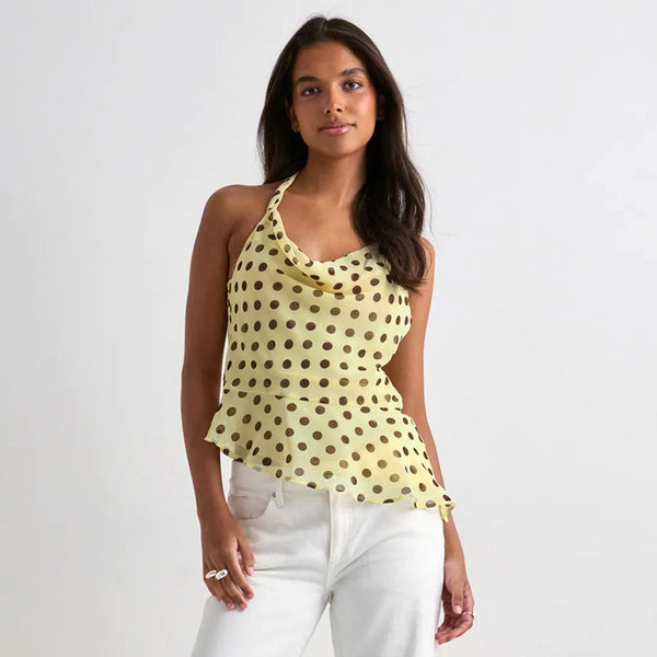 Polka Dot Print Halter Low Back Top for Spring & Summer Casual