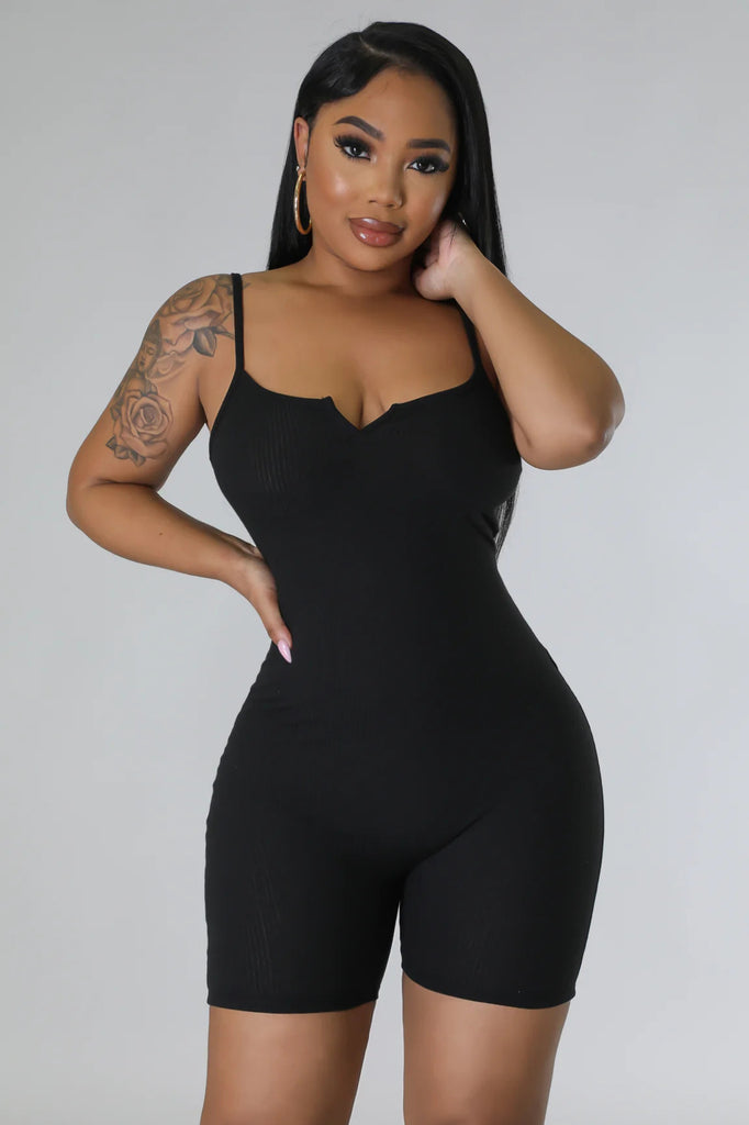 Women Ribbed V-Neck Slim Romper
