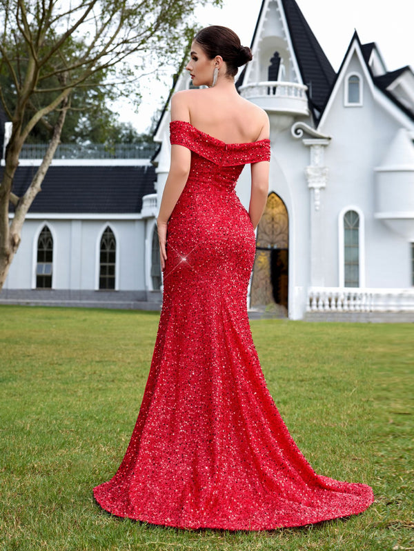 Red Sequin Mermaid Evening Gown for Formal Parties