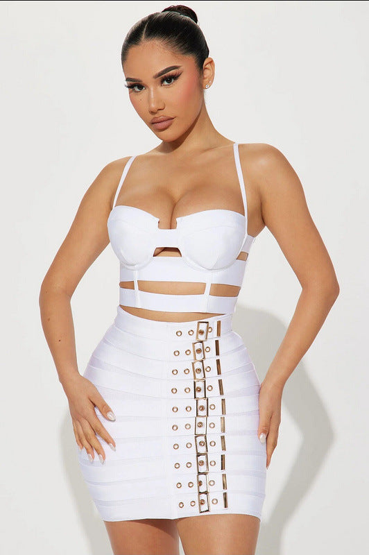 Camisole Top & PU Leather Skirt Two-Piece Set for Clubwear