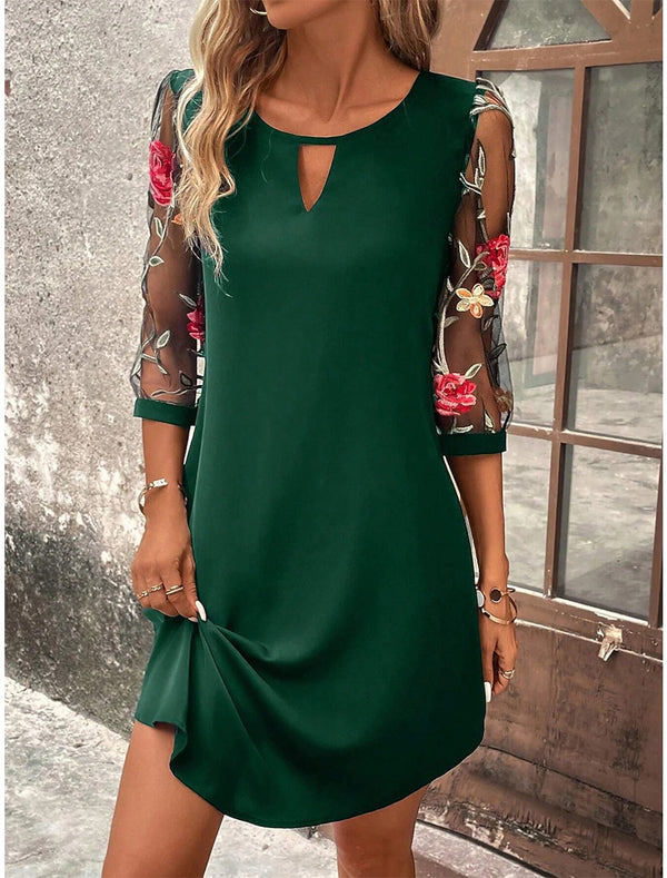 Round Neck Lace 3/4 Sleeve Dress for Summer Events