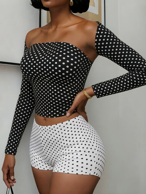 Color Block Polka Dot Cape & Shorts Vest 3-Piece Set for Summer
