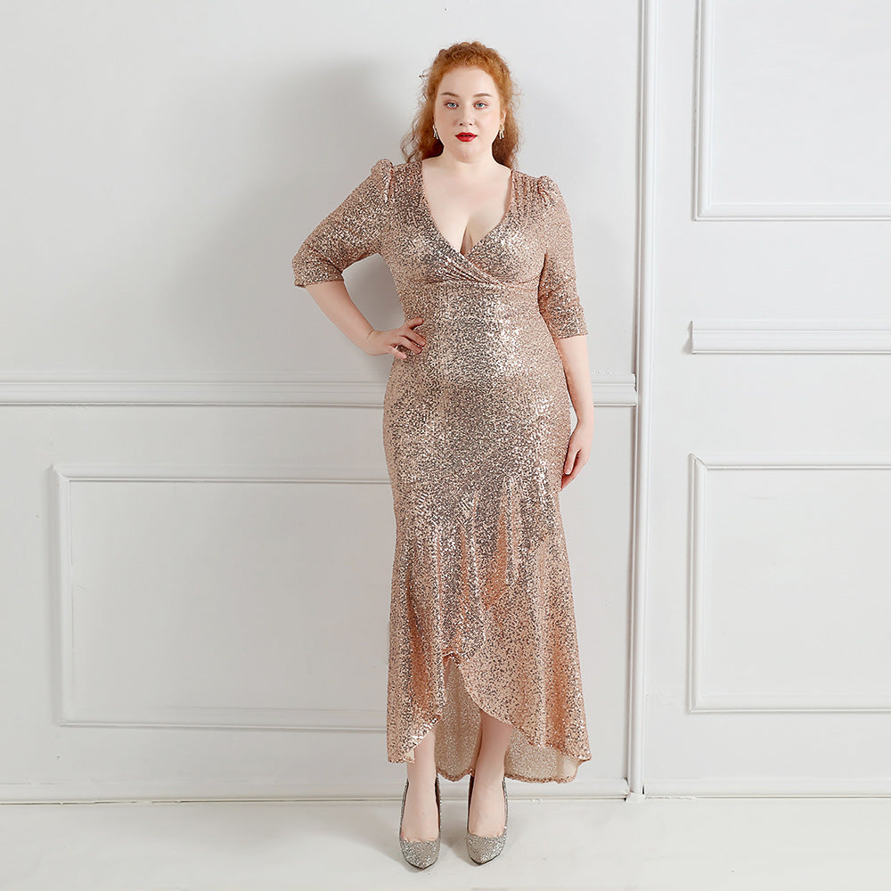 Spring and Summer Plus-Size Long Sequin Formal Party Evening Dress
