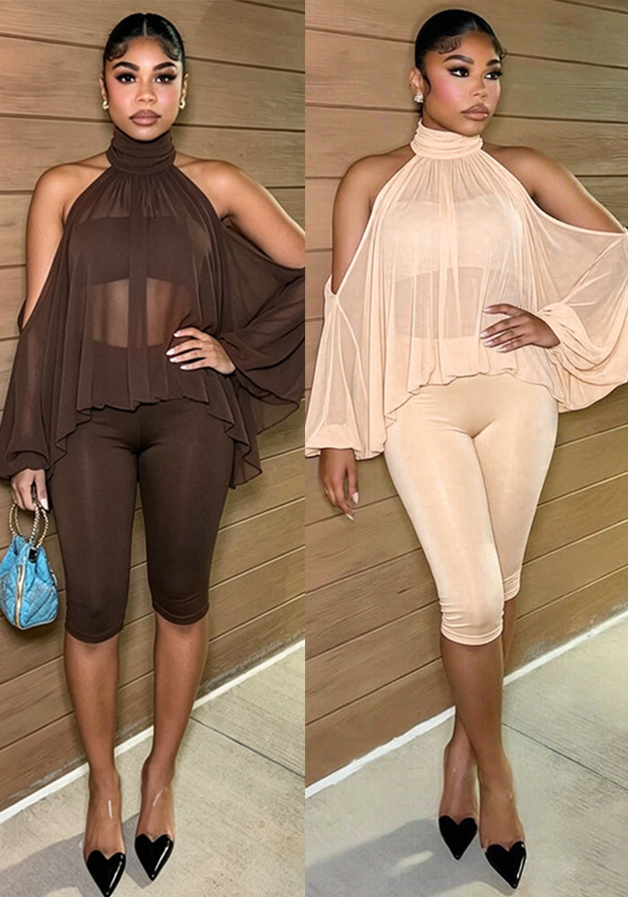 Off-Shoulder Strapless Top & Capri Pants Three-Piece Set