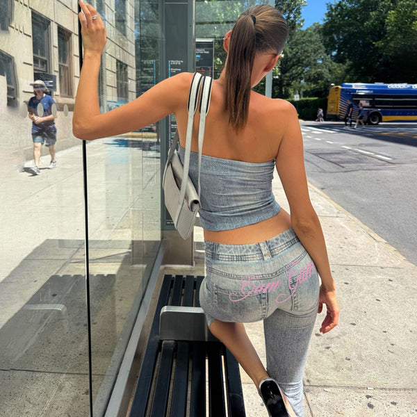Embroidered Strapless Crop Top & Pants Two-Piece Set for Summer