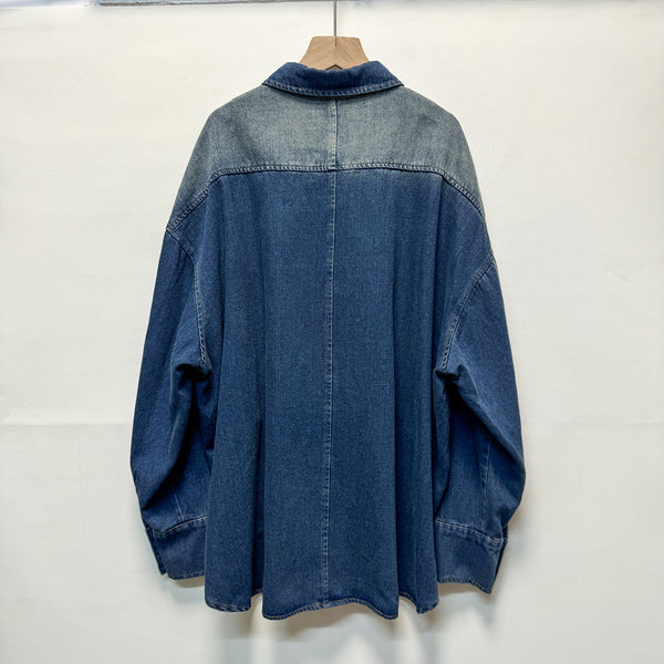 Turndown Collar Gradient Wash Long Sleeve Denim Shirt for Autumn & Winter