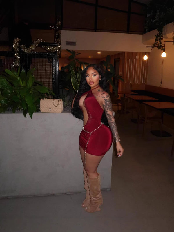 Women Sexy Lace Halter Neck Bodycon Dress