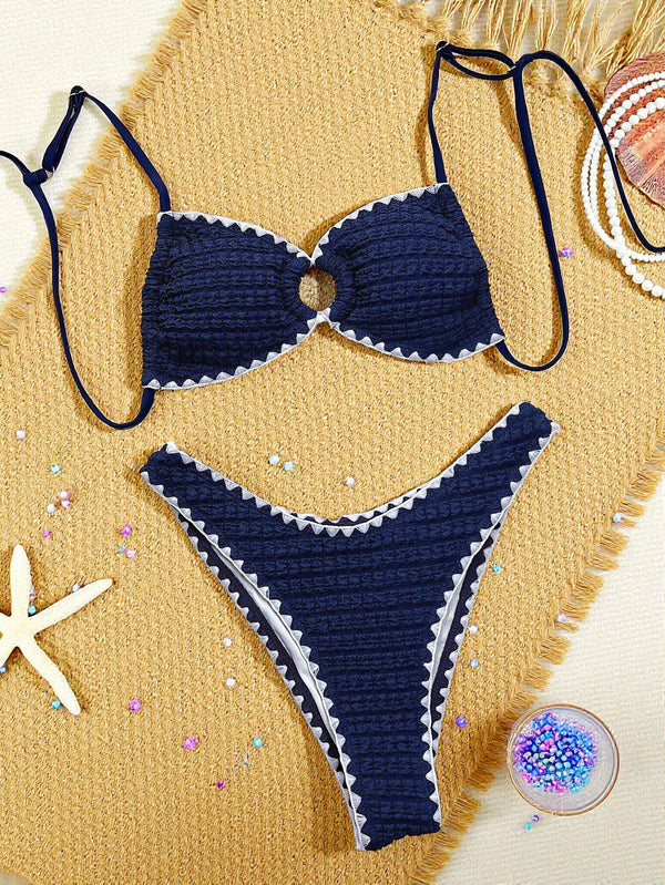 Shell Edge Halter Camisole Bikini Swimsuit for Beach Vacations