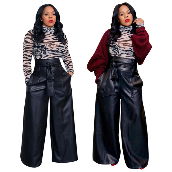 Wide Leg PU Leather Pants for Streetwear & Casual Outings