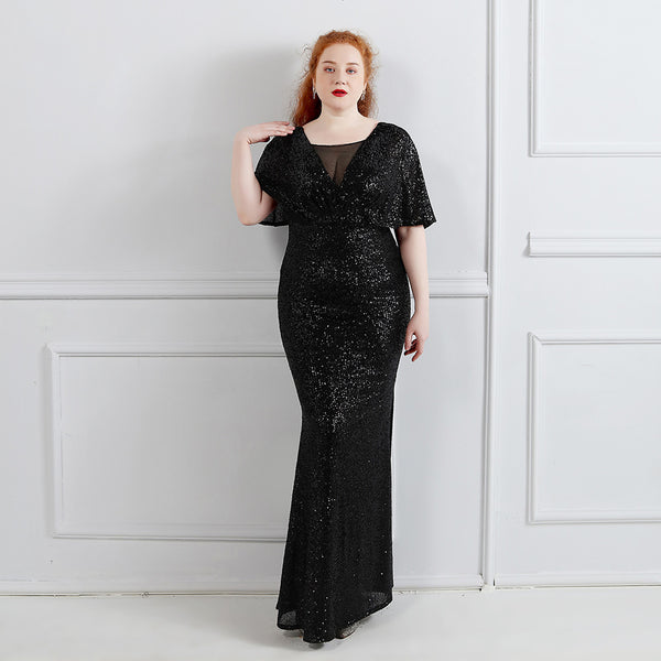 Spring and Summer Plus-Size Long Sequin Formal Party Evening Dress