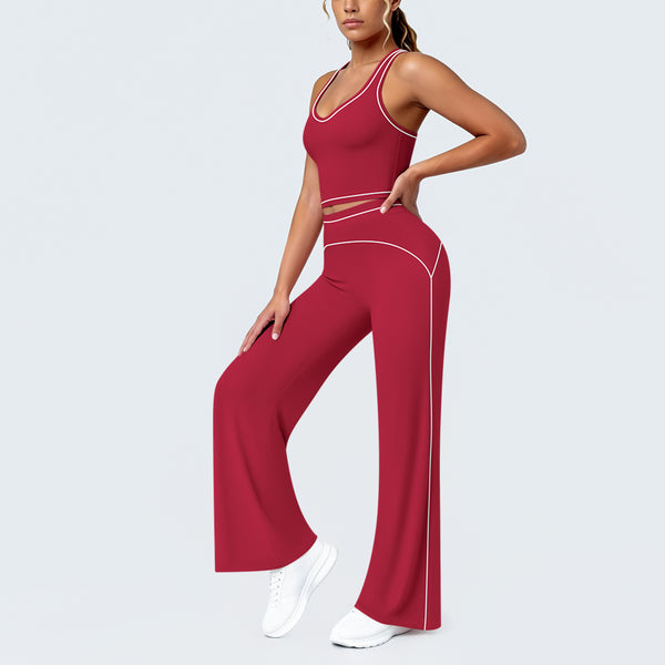 Color-Blocked Striped Tank Top & Wide-Leg Pants Set for Yoga & Fitness