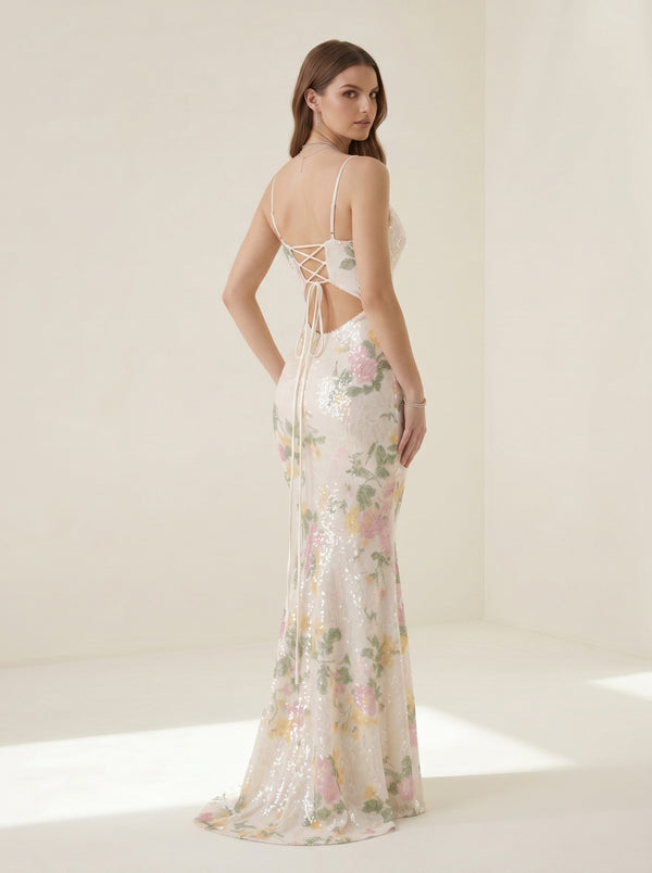 Floral Strap Slim Waist Maxi Dress for Summer Holidays