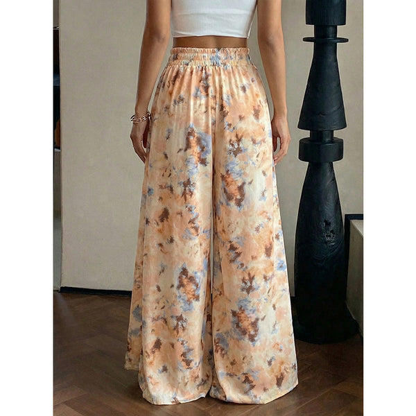 Plus Size Tie-Dye Drawstring Wide Leg Pants for Casual Summer