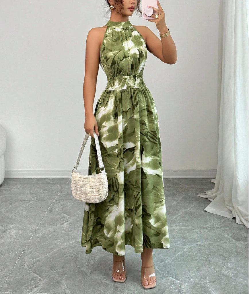 Women's Summer Sleeveless Slim Waist Ruffle Dress