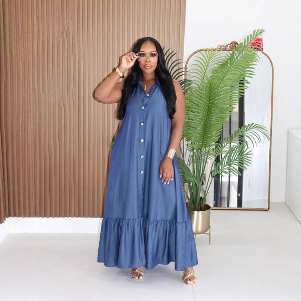 Sleeveless Ruffle Turndown Collar Dress for Summer Holidays