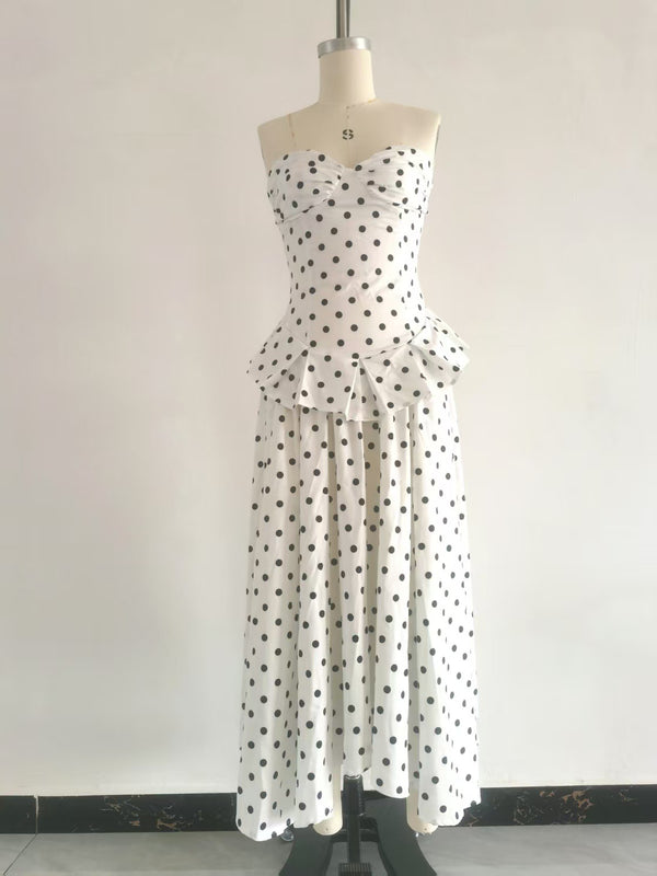 Plus Size Polka-Dot Slim-Waist Slim-Fit Maxi Dress for Summer
