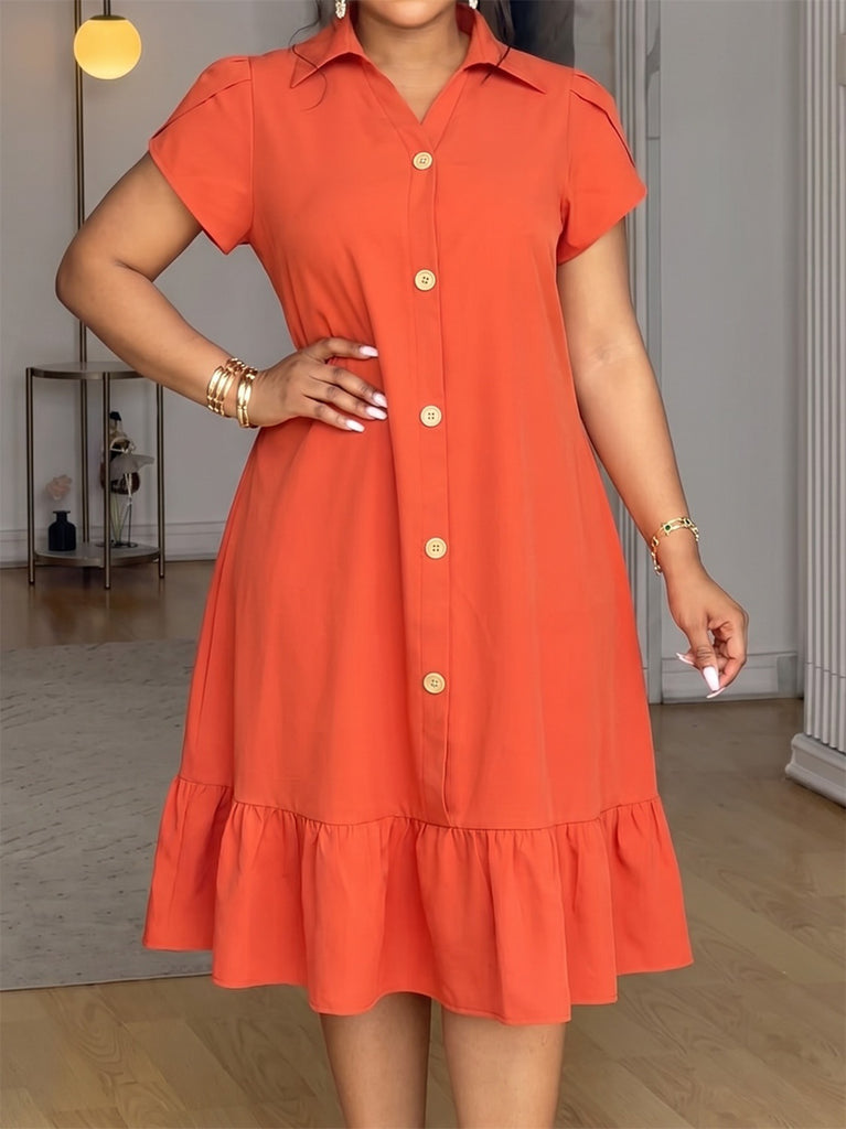 Button Turndown Collar Dress for Holidays