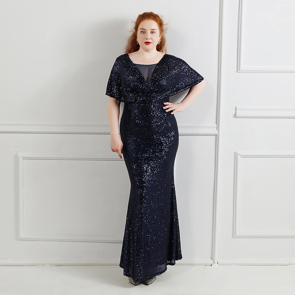 Spring and Summer Plus-Size Long Sequin Formal Party Evening Dress