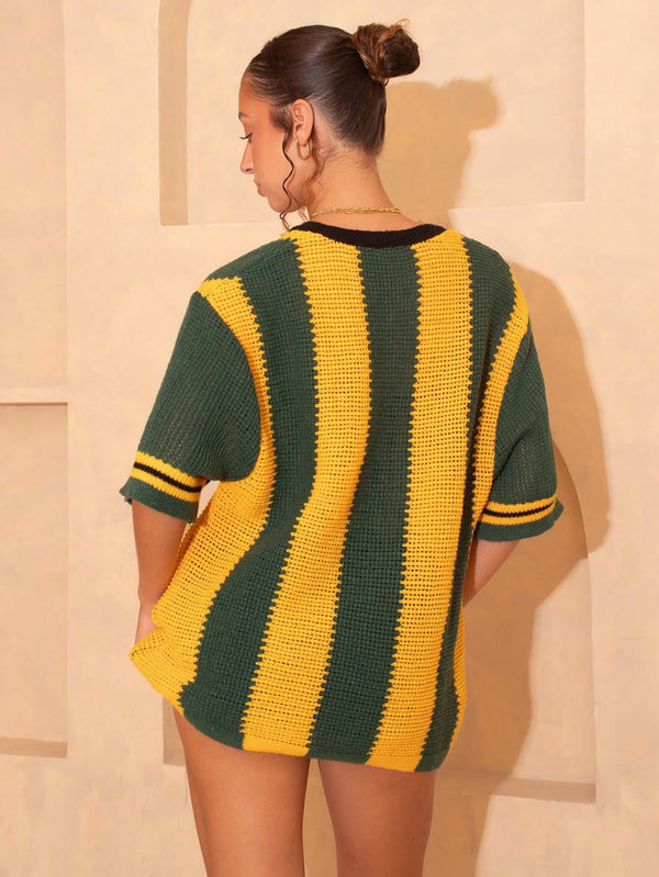 Embroidered Letter Knitted Number Top for Summer Casual