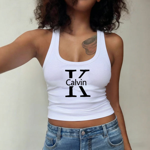 Printed Ribbed Tank Top for Casual Summer Wear