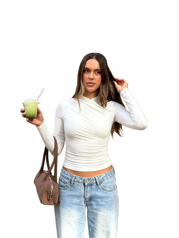 Cross-Pleated T-Shirt Top for Casual Wear