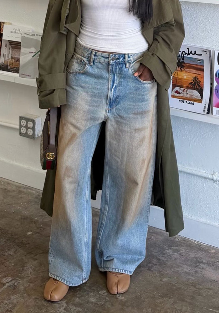 Dirty Wash Straight Denim Jeans for Streetwear