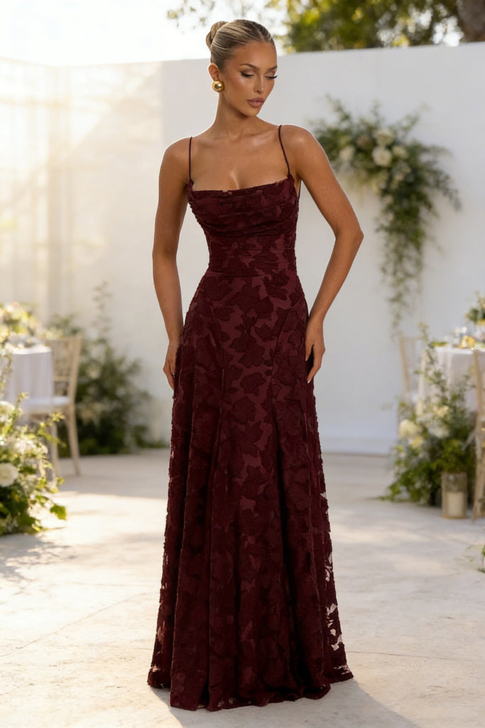Women Burgunry Sexy Maxi Dress