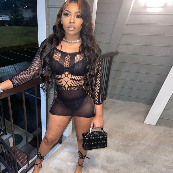 Long Sleeve Mesh Bodycon Dress for Evening & Club Wear