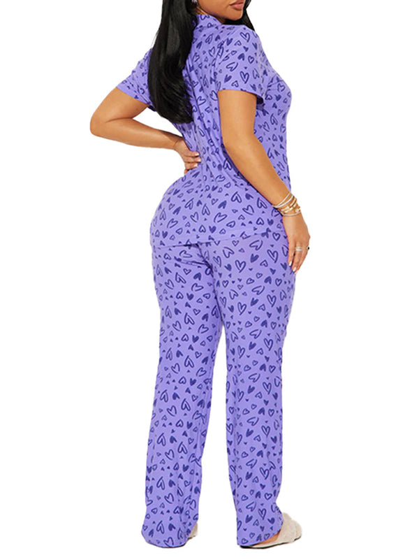 Short-Sleeve Top & Button-Up Pants Two-Piece Set for Summer Casual