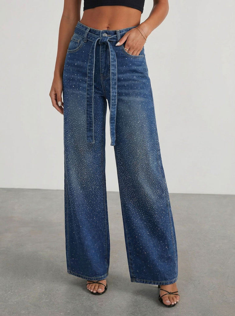 Women Starry Denim Wide-Leg Pants