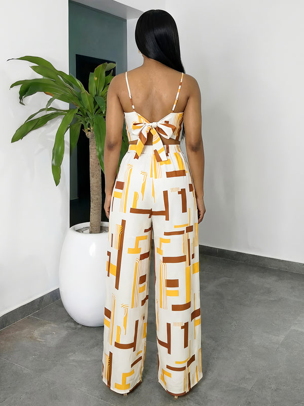 Printed Strap Top & Pants Two-Piece Holiday Casual Set