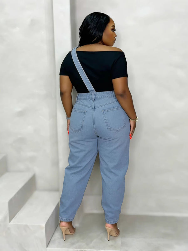 Asymmetrical Strap Straight Denim Jeans for Streetwear