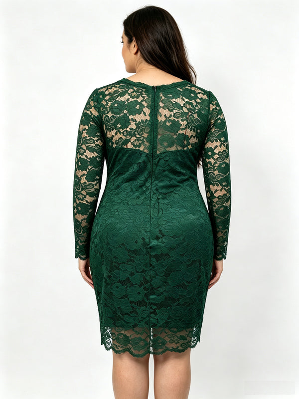 Plus Size Lace Long-Sleeve Dress for Formal Parties