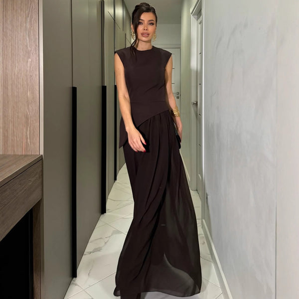 Women Sleeveless Irregular Vest Pleated Wide-Leg Pants Two-Piece Set