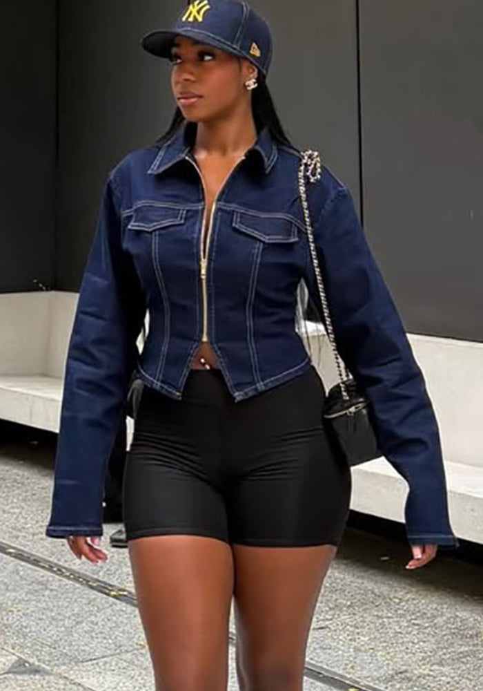 Turndown Collar Long-Sleeve Denim Jacket for Casual Layering