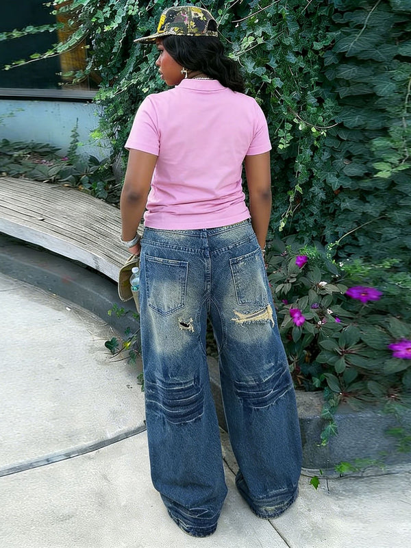 Ripped Cut & Paint Washed Denim Jeans for Streetwear
