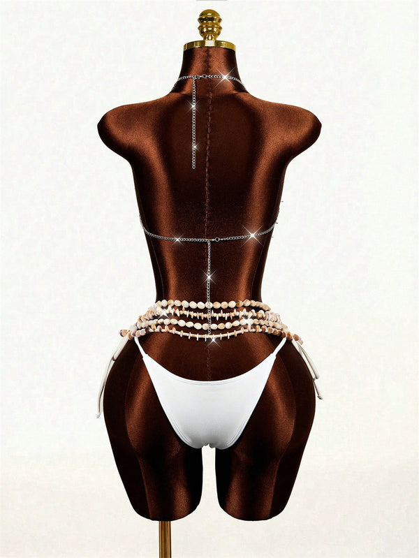Beaded Halter Neck Low Back Bra Chain Set for Festivals