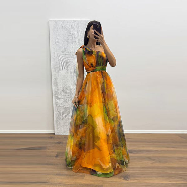 Mesh Printed Strap Dress for Summer Holiday Vacations