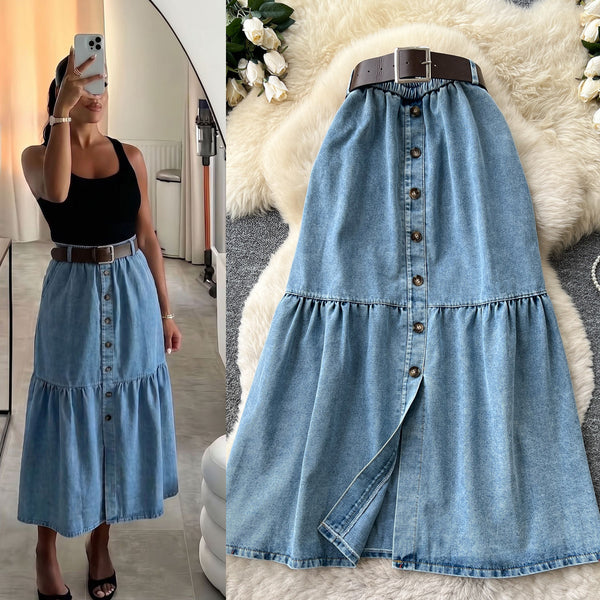 Slit Denim Skirt for Summer Casual Wear