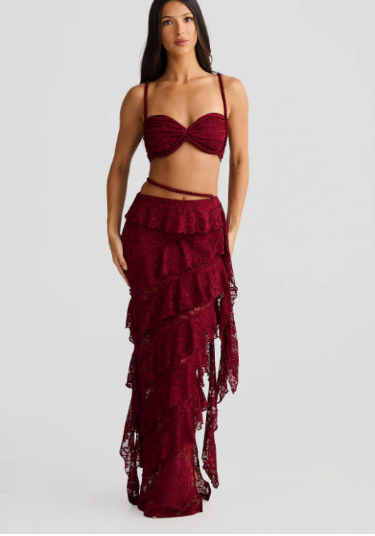 Backless Cami Top & Lace Bodycon Skirt Two-Piece Set for Summer Holidays